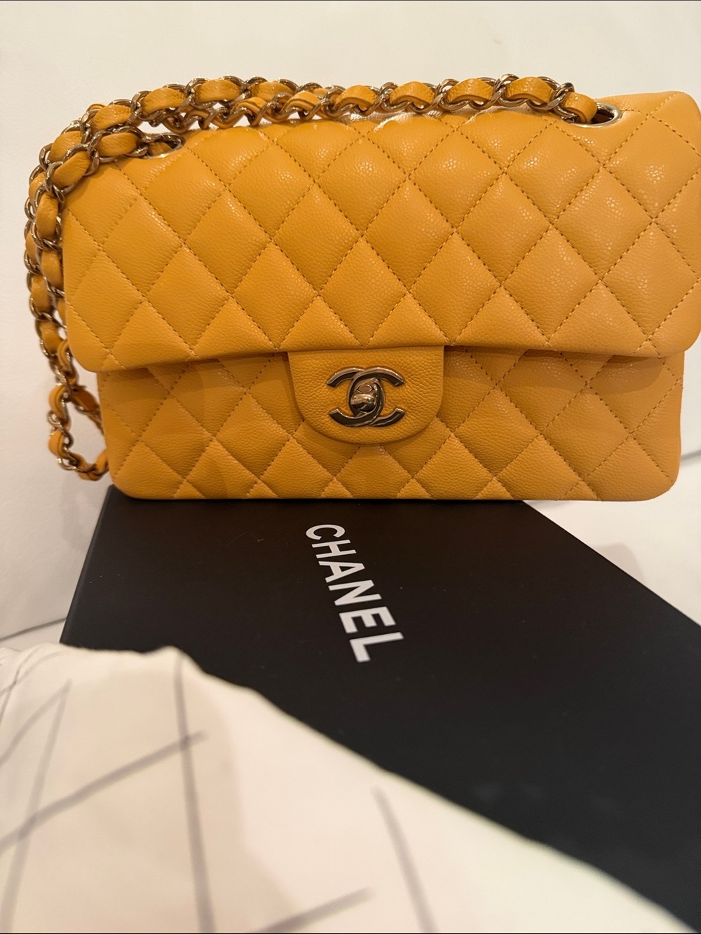 Chanel Small Classic Flap in Yellow Caviar Leather Pristine✨ w/Box & Dust Bag✨